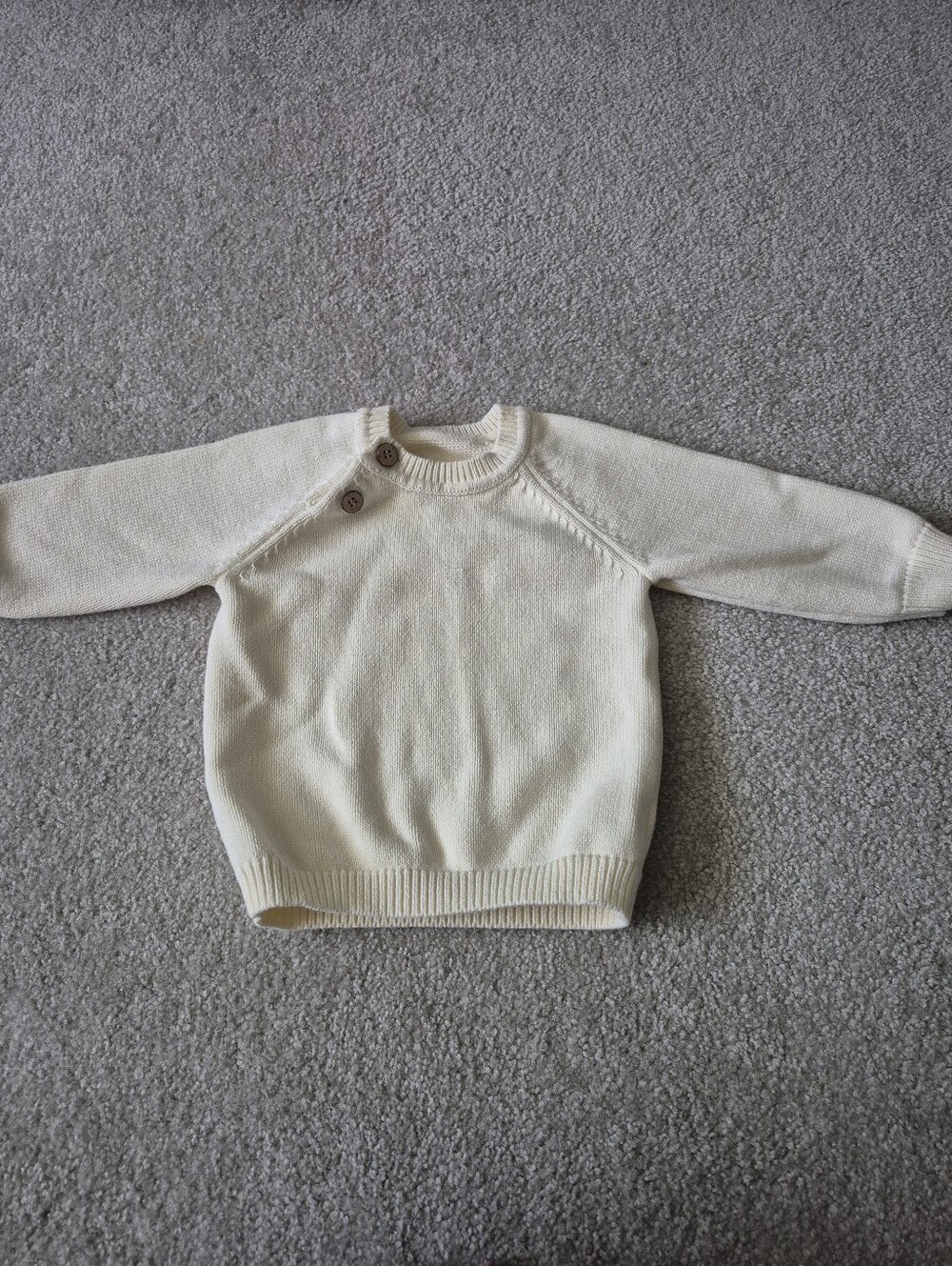 Toddler Cream Crewneck Sweater with Shoulder Buttons